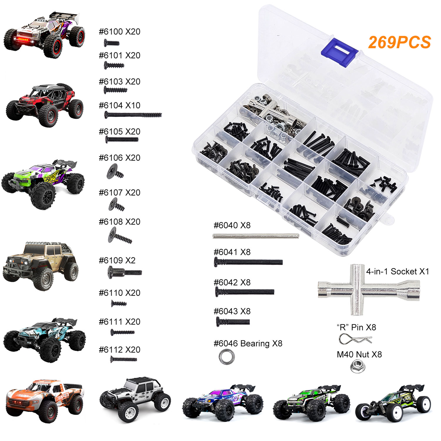 Rc Hobby Nut - SCY 269-delige RC-autogereedschapsset met schroeven, pinnen,